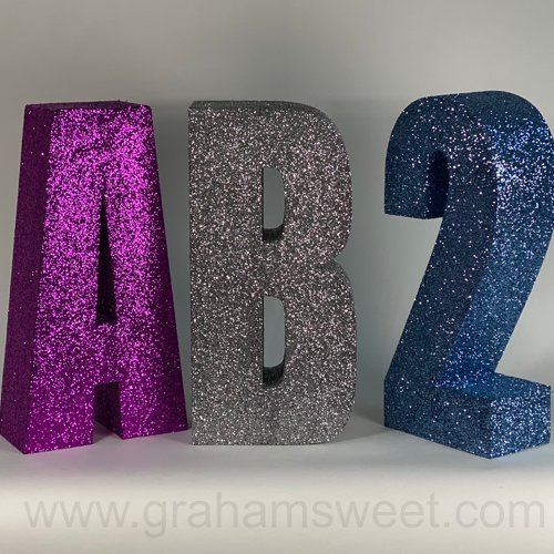 380 mm high polystyrene letters - Impact Condensed, Glittered