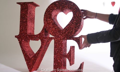 polystyrene love letters, valentines display.