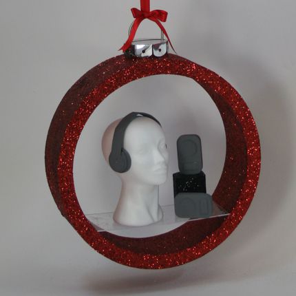 polystyrene christmas bauble shelves - red glitter