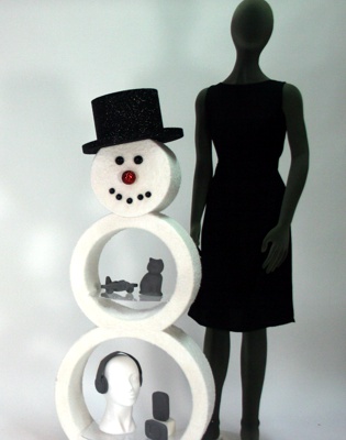 polystyrene christmas snowman shelves - green glitter