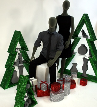 polystyrene christmas tree shelves - green glitter