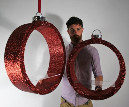 polystyrene christmas bauble shelves - red glitter